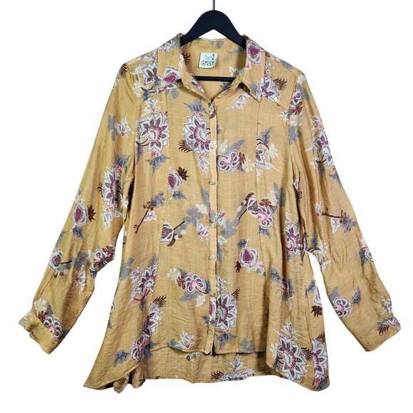 Jaded Gypsy Boho Floral Button Down Shirt M Tunic Lightweight Layering Pockets - Picture 1 of 16